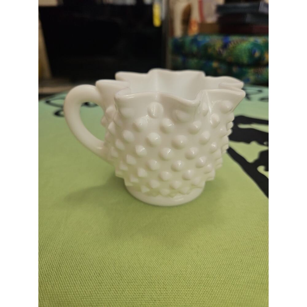 Vintage Hobnail Milk Glass Creamer Scalloped Edges White Replacement Piece Only